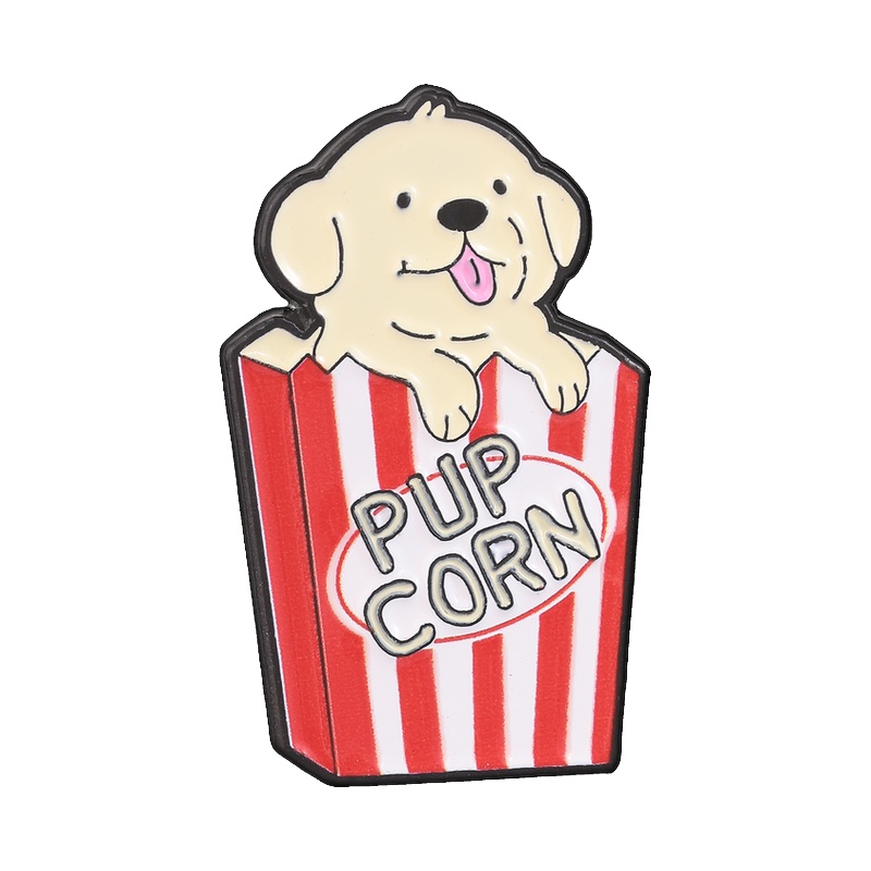 Zinc Food Snacks - 子犬ポップコーン漫画エナメルピンキュートドッグ映画スナックフード言葉遊びブローチラペルバッジジュエリーギフト犬好き映画ファン向け