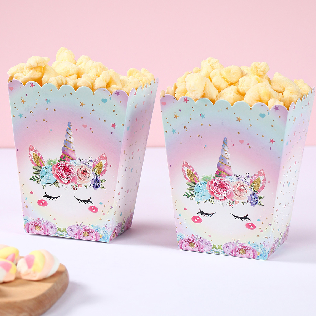 Food Snacks For Kids Party - 子供のための紙のキャンディーカートン、ポップコーンボックス、バタフライボックス、スナックフードタブ、結婚式の好意、誕生日パーティー用品、8個