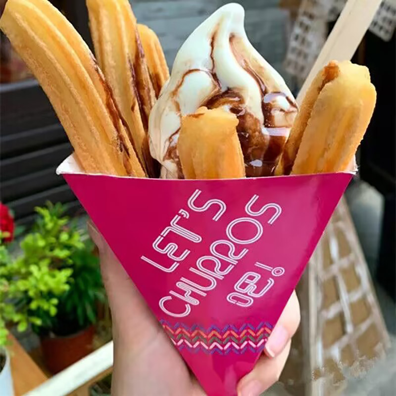 Food Snacks In Spanish - 100個入り スペイン風チュロス用テイクアウトボックス チョコレート焼きフライドポテト スナック ベーキングフード包装紙箱