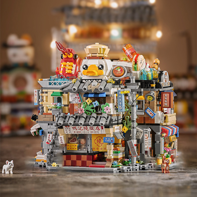 Food City Snacks - 香港風レトロフードコート街並みビルディングブロック、クリエイティブなローストミートショップ、スナックバー、シーフードレストラン、ミニブリックおもちゃ