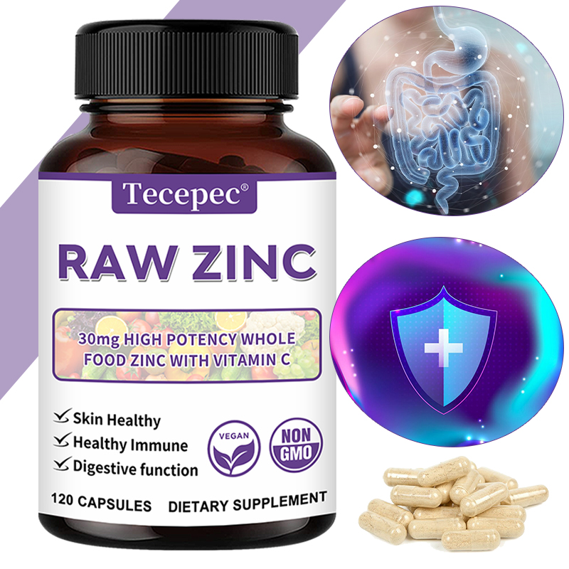 Food Zinc - 亜鉛ビタミン - ビタミンC配合の生亜鉛全食品サプリメント、ベジタリアン向け、肌の健康、免疫機能、消化機能に