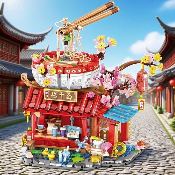 Food City Snacks - 新しい食品店ビルディングブロック中華麺屋ガールシティストリート風景ナショナルスナックストリートフードショップ装飾ギフト