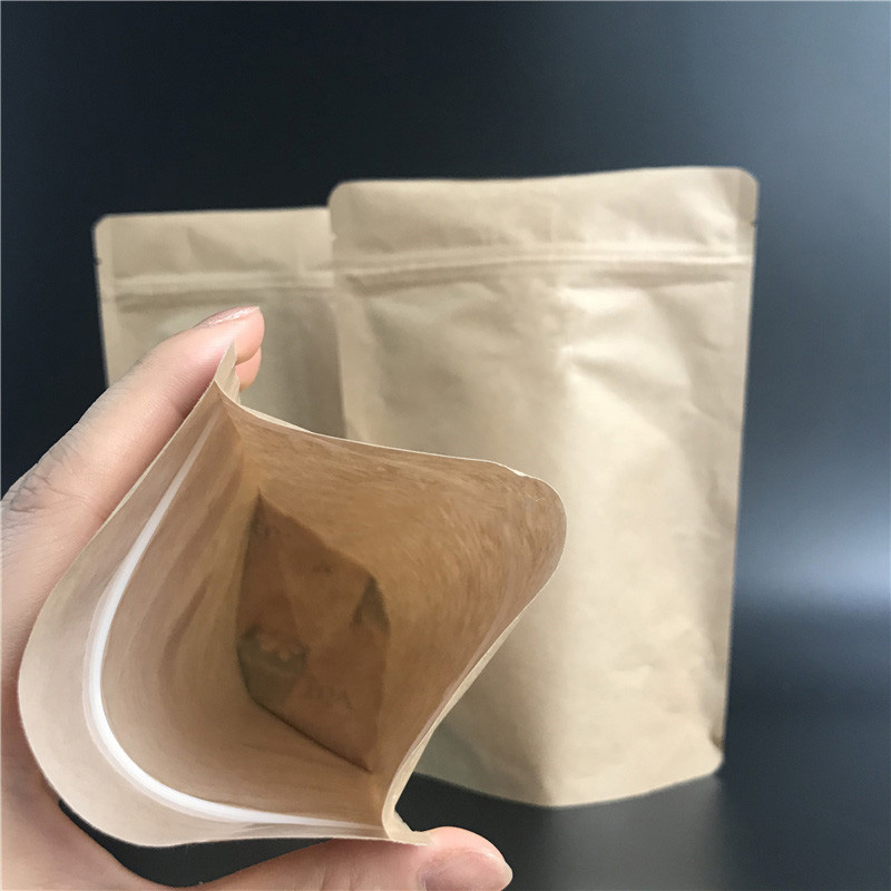 Food Energy Snacks - 50 個再密封可能な Doypack ブラウンクラフト紙生分解性包装スタンドアップポーチチョコレートスナックエネルギーバーラッパーバッグ