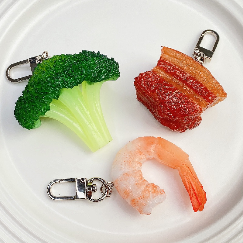 Food Zinc - シミュレーション食品キーホルダー煮込み豚ブロッコリーリブキーチェーン Pvc エビペンダント子供のおもちゃの装飾プロモーションギフト卸売