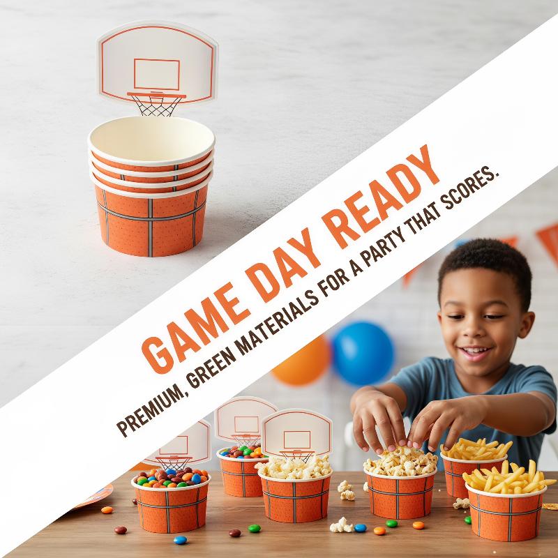 6個入りバスケットボール型スナックボウル、食品安全な使い捨て - Food Snacks For Kids Party のレビューと価格