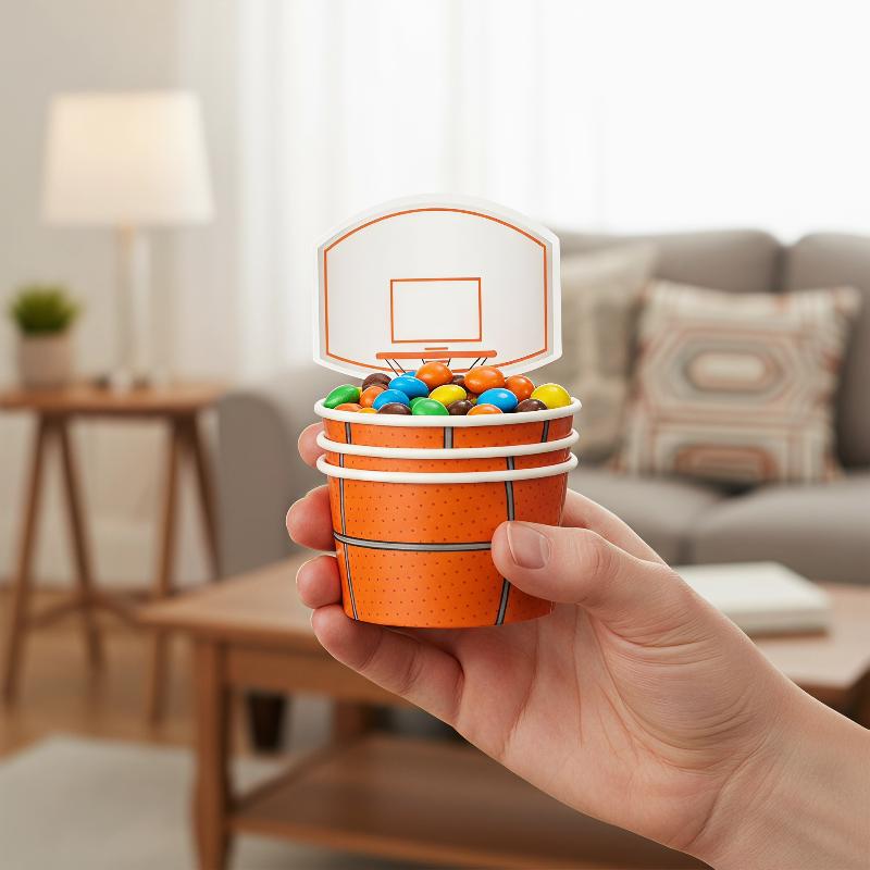6個入りバスケットボール型スナックボウル、食品安全な使い捨て - Food Snacks For Kids Party のレビューと価格