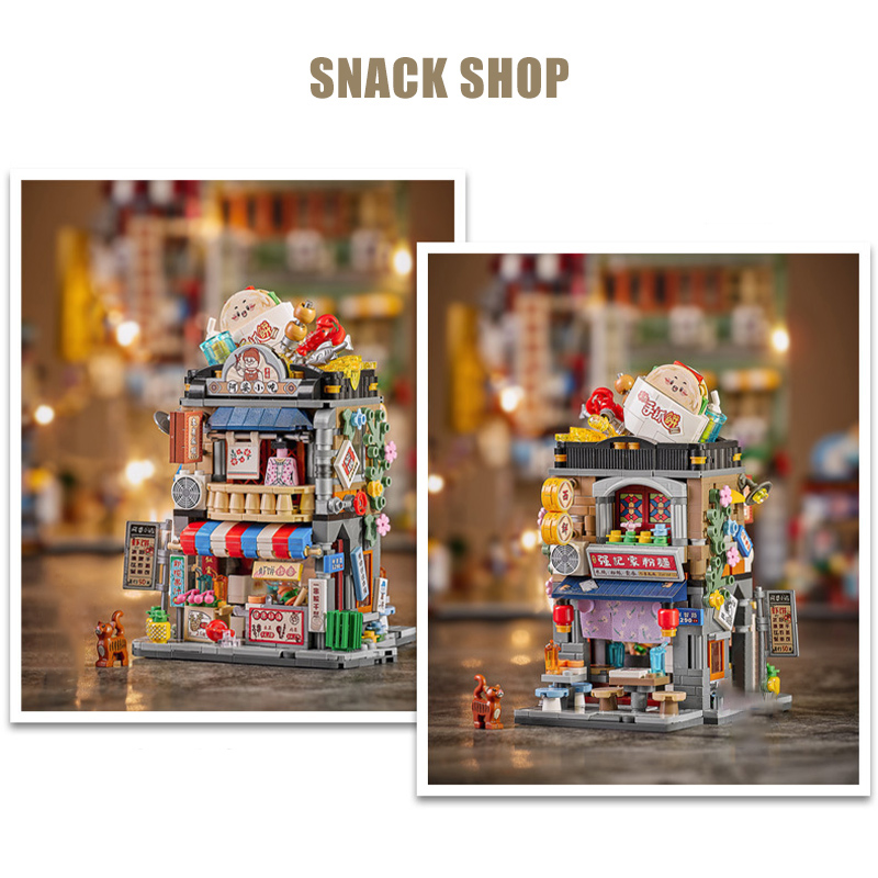 香港風レトロフードコート街並みビルディングブロック、クリエイ - Food City Snacks のレビューと価格