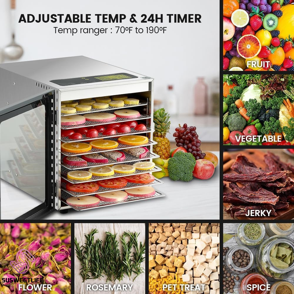 500W 8段式大容量食品乾燥機、DIYペット用おやつやヘル - Food Dehydrator Snacks のレビューと価格